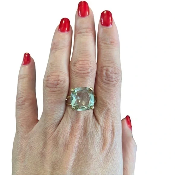 GORGEOUS! Large green amethyst 14K Gold-plated over 925 sterling silver NIB - Picture 3 of 5